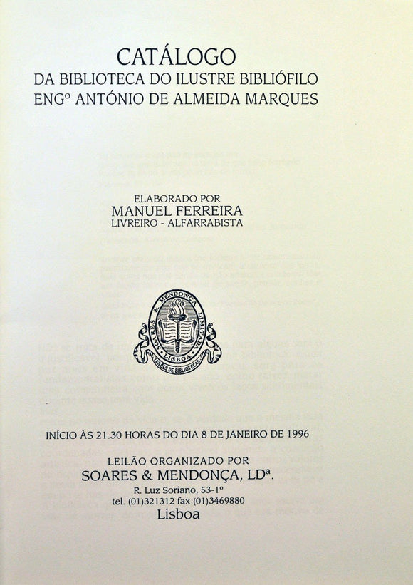 Livro - CATÁLOGO DA BIBLIOTECA DO ILUSTRE BIBLIÓFILO ENG. ANTÓNIO DE ALMEIDA MARQUES