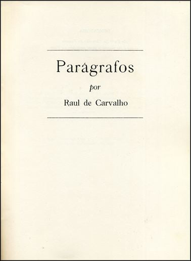 Parágrafos — Raul de Carvalho Livro ********************   