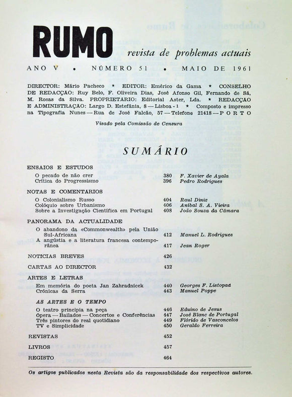 RUMO (nº 51 de Maio de 1961)