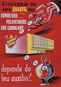 Bombeiros Voluntários dos Carvalhos. Cartaz — Pintura original. Gouache