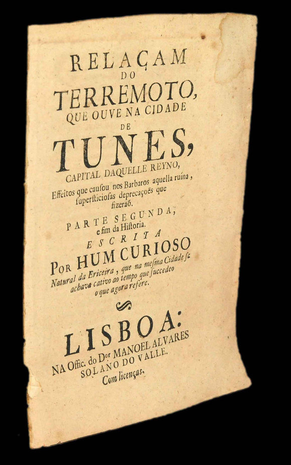 RELAÇÃO DO TERREMOTO QUE HOUVE NA CIDADE DE TUNES Livro Loja da In-Libris   